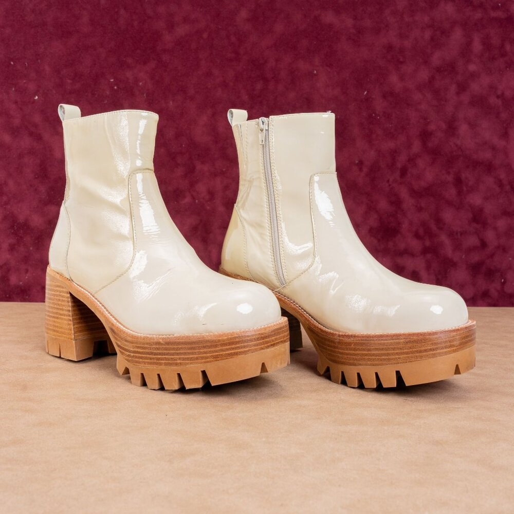 Jeffrey Campbell Women Quavo Y2K Retro White Leather Platform Boots Size 9.5